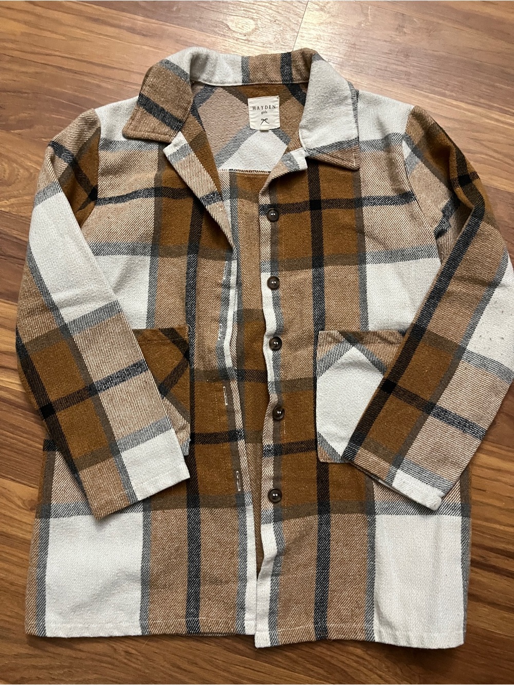 Hayden Plaid Kids Shacket in Brown, Cream & Black